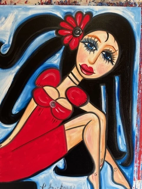 Pinturas al óleo originales abstractas arte lienzo mediano figura popular forastero Ericksen Foto 3 de 4