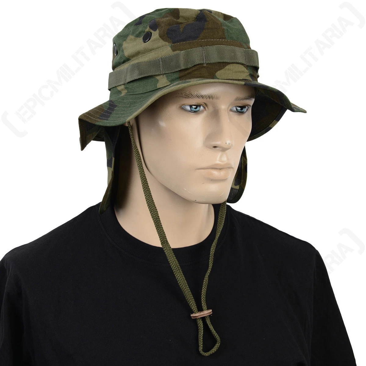 British Woodland Camo Rip Stop Boonie Hat with Neck Flap - Army Bush Cap Sun New