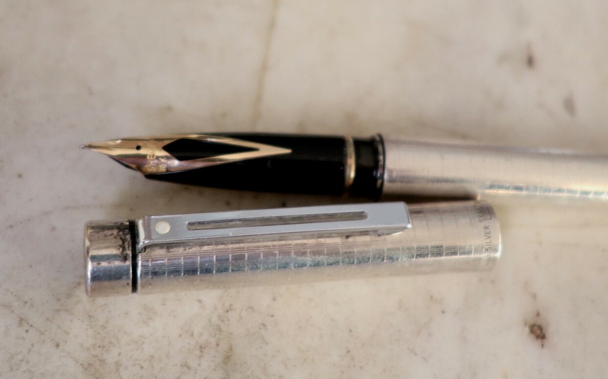 Stylo Plume Sheaffer Targa En Argent Massif 925 Quadrillé - Plume En Or 18K, Occasion Prestige