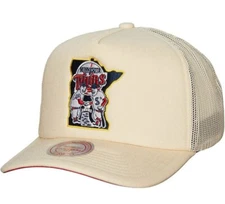 MENS MITCHELL & NESS MLB EVERGREEN TRUCKER COOP TWINS - OFF WHITE