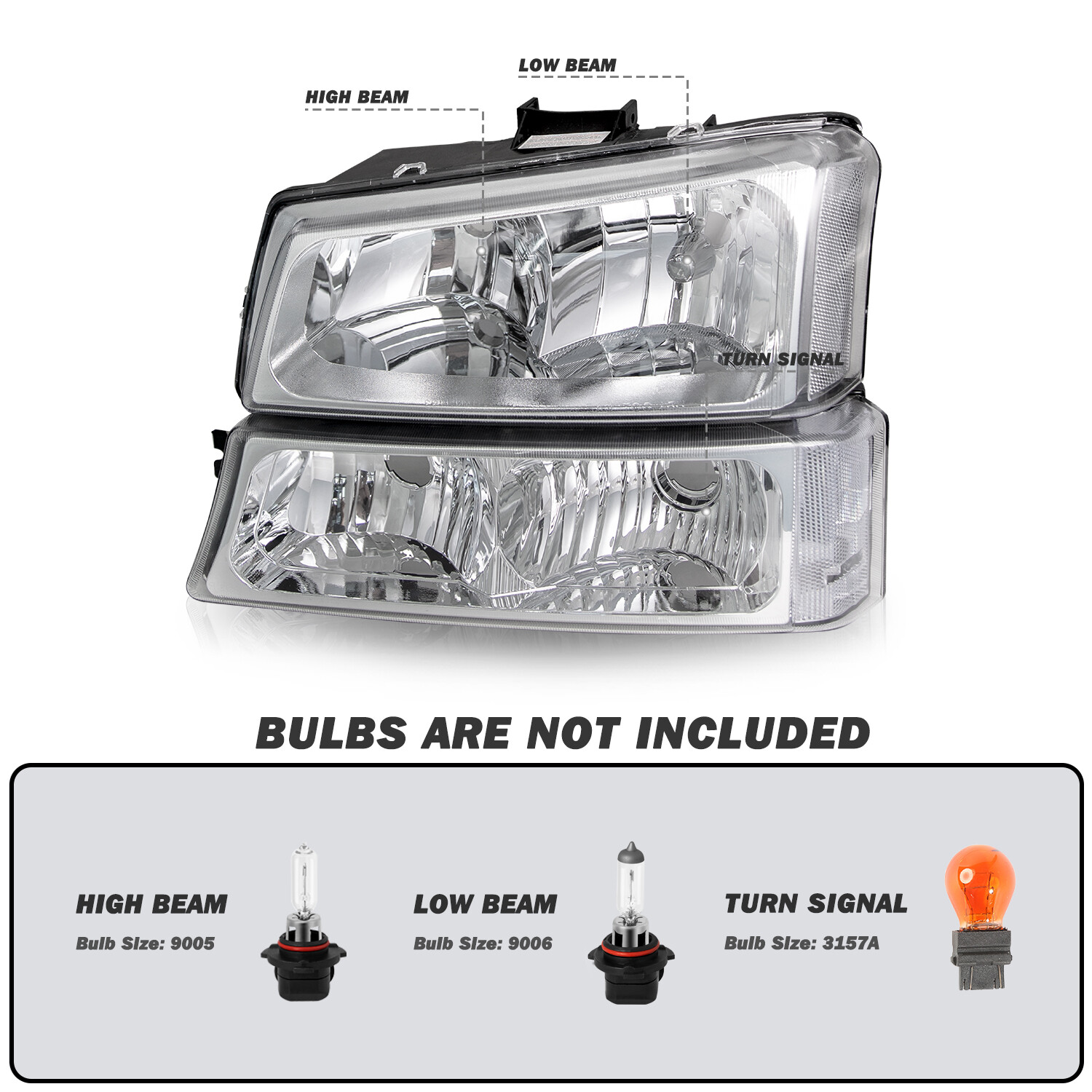 Chrome Clear Headlights Signal Bumper Lamps For 2003-2006 Chevy Silverado 1500