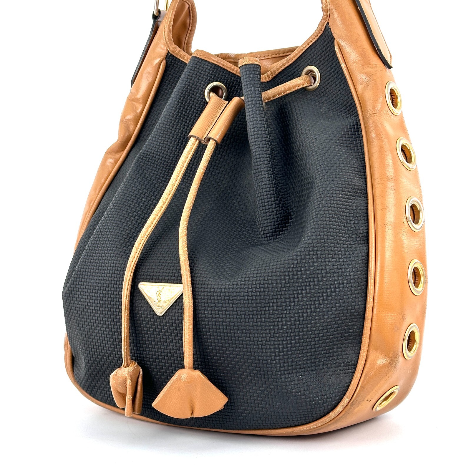 Borsa a tracolla Yves Saint Laurent con coulisse tela marina autentica dal Giappone 0460