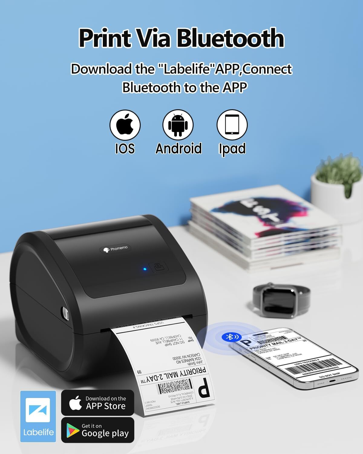 Wireless Bluetooth Thermal Label Printer 4x6 D520BT for Shipping Labels