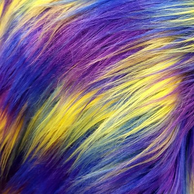 3 Tone Motley Long Pile Faux Fur Fabric Blue Purple Yellow 60