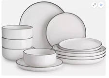 MALACASA Upscale Bone China Dinnerware Set - brown rim, 12 Pieces LUNA-12-BT