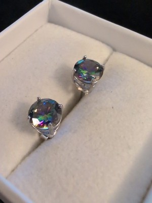 Sterling Silber 925 1ct* 2ctw Voll Regenbogen Spektrum Mystic Topas Ohrstecker