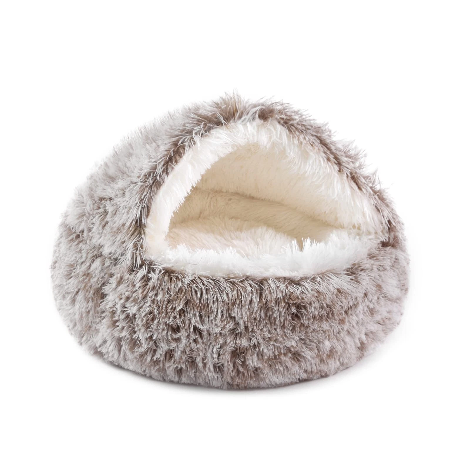 Round Hooded Donut Dog Bed for Small & Medium Pets - Plush Fluffy Anti-Anxiet...