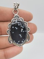 Schneeflocke Obsidian Edelstein Handarbeit 925 Sterling Silber Schmuck Geschenk