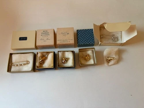 Vintage AVON JEWELRY Pins Lot of 6 Costume Jewelry Most in Original Boxes