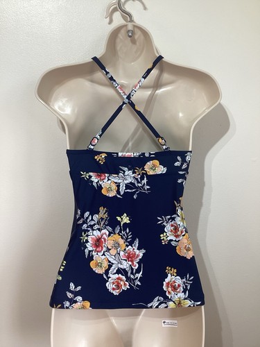 Seafolly Navy Blue Floral Racerback Tankini Top 8 Swimwear Singlet Midsummer - Picture 4 of 7