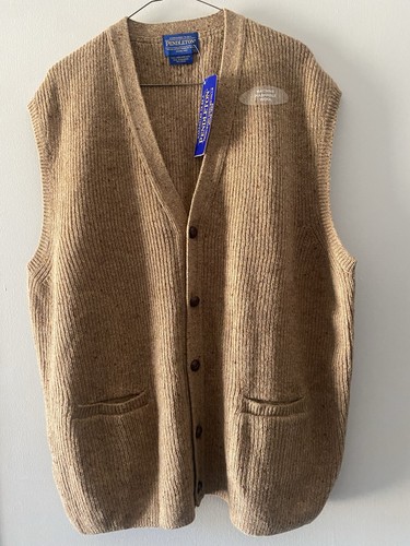 Pendleton Pullover Weste Herren 2xl braun 100% Shetland Wolle Tweed Donegal Strickjacke