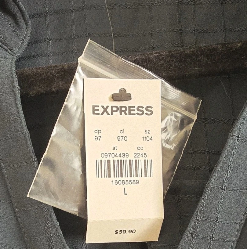 EXPRESS Portofino Sz L Blouse Texture Shirt Convertible Sleeve Dark Green Office - Image 3 of 4