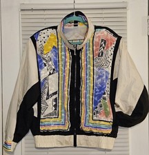 East West Women  s Windbreaker Lightweight Jacket Abstract 80s 90s Vintage M