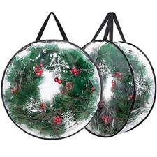 2-Pack Christmas Wreath Storage Container 24'', Clear Wreath Storage Bags wit...