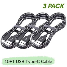 3-Pack 10Ft Extra Long USB Type C Cable Fast Charger Braided Cord For Samsung LG