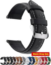 24mm Leather Strap Compatible with Smartwatch, Quick Release, Black&Silver Buckl