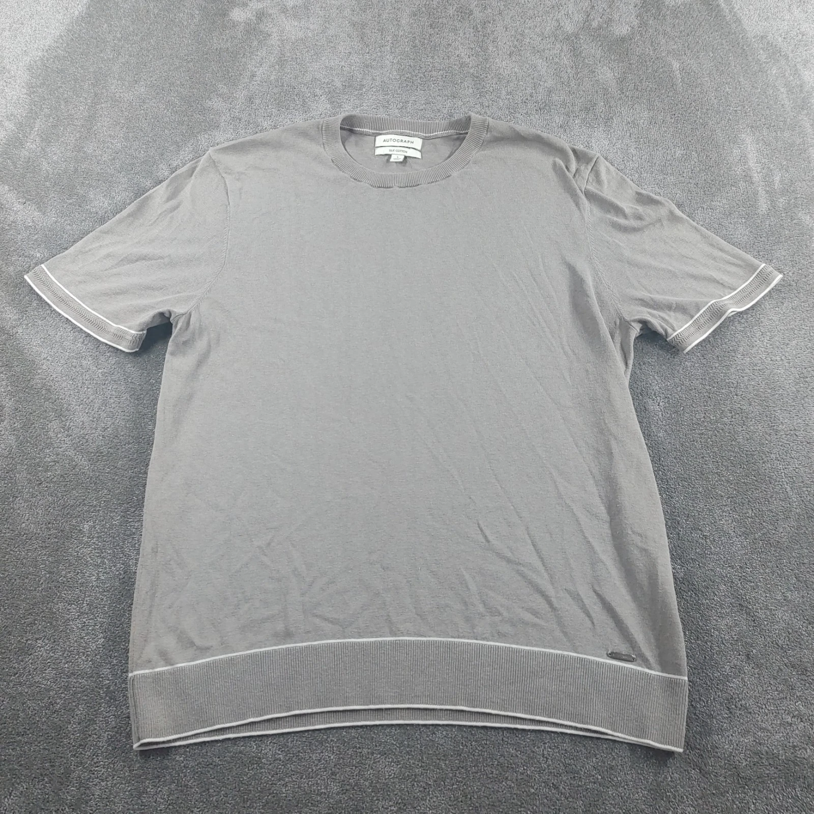 Autograph Shirt Mens Large Grey Silk Cotton Knitted Top Smart Golf