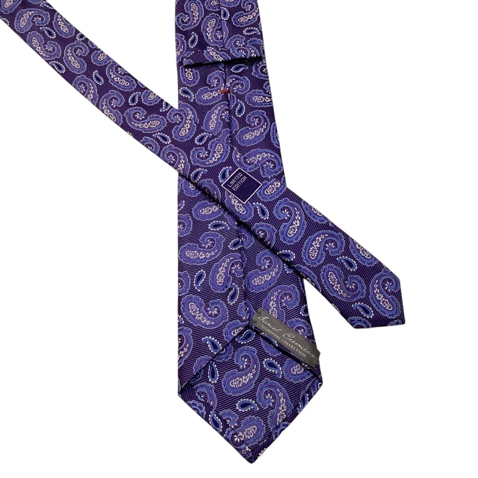 DANIEL CREMIEUX Sevenfold Silk XL Necktie LIMITED Luxury PAISLEY Purple/Blue GUC - Image 3 of 4