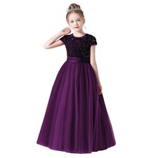 Flower Girl Dresses Wedding Bridesmaid Sequins Tulle Puffy Skirt Girls Birthd...