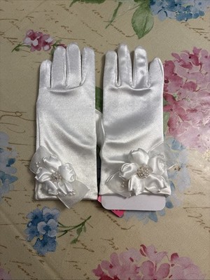 New Little Girls White On Top White Flower On Both Sides gloves