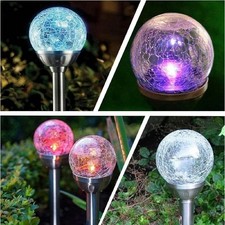 Solar Powered Crackle Ball Led Glass Colour Changing Outdoor Garden Lights