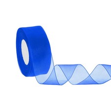 Organza Ribbon 1-1/2 Inch 50 Yards Sheer Ribbons for Gift Wrapping, Bright Blue