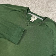 LL Bean Sweater Size L Cashmere Blend Green V Neck Knit Classic Soft Hiking Golf