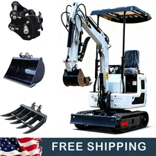 Mini Excavator B&S with Attachments Quick Hitch Mud Bucket Rake Digger Free Ship