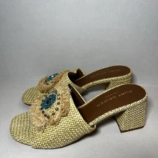 Kurt Geiger Olive Block Heel Slide Sandal Beaded Eye Size 40