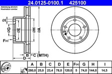 2x ATE Bremsscheibe 24.0125-0100.1 f�r BMW E12 E23 7er 5er 728 732 733 735 745