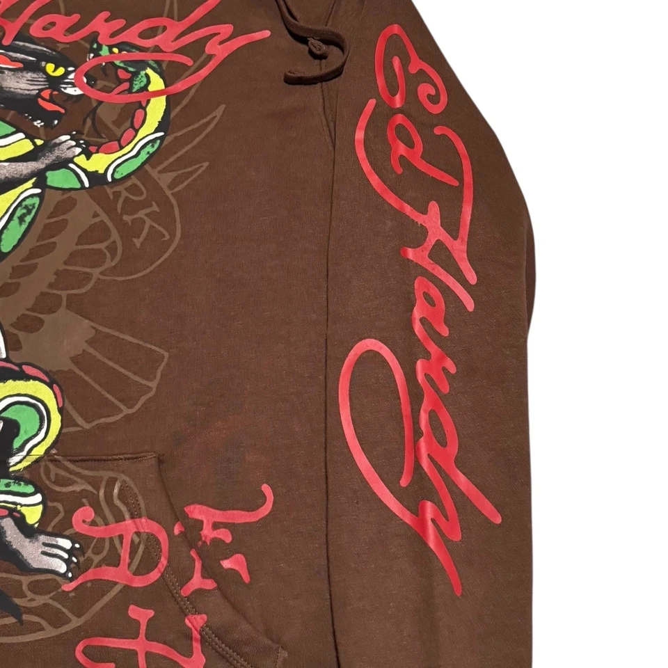 NWT Ed by ED Hardy Panther Snake Double Sided Brown Hoodie Sweatshirt Mens Large - Image 3 of 4