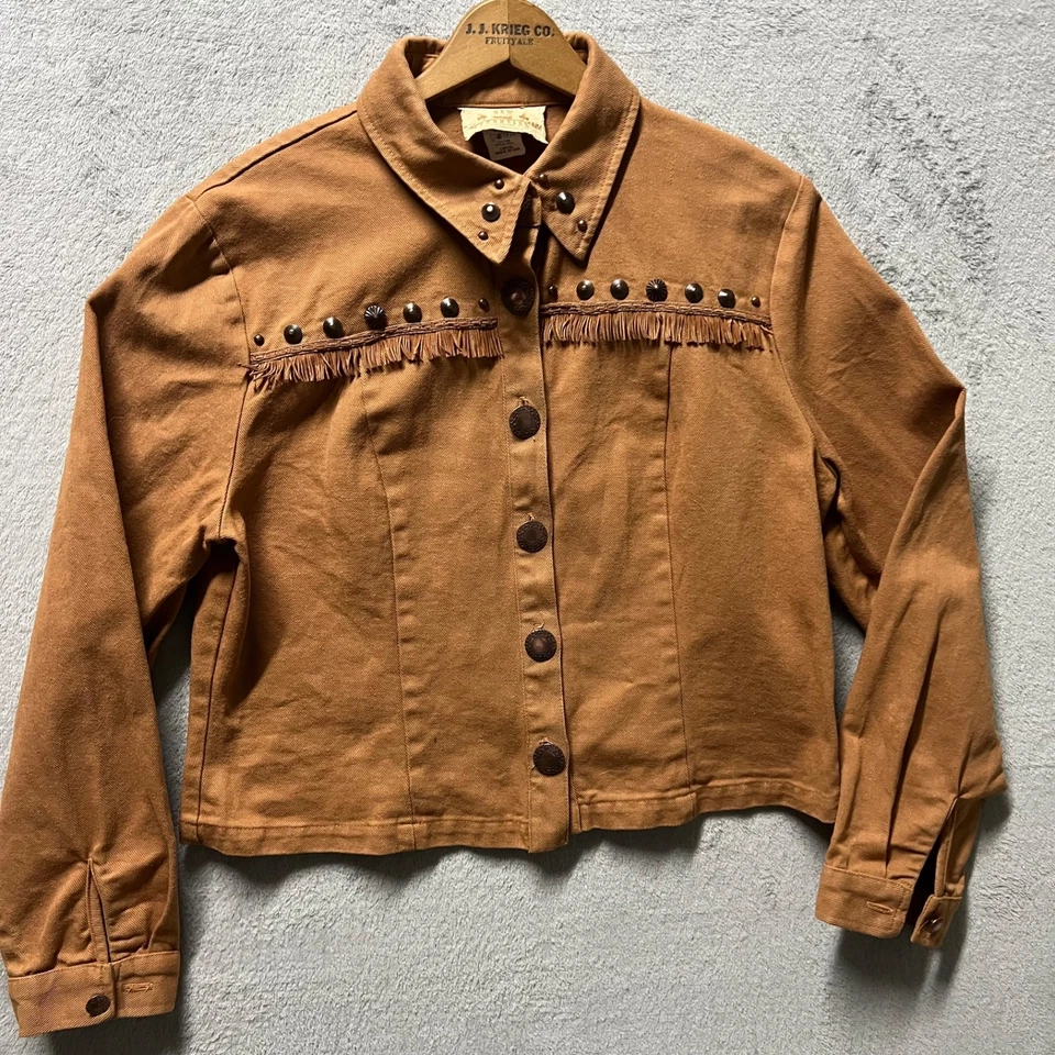Vintage New Frontier Brand Western Jacket Fringe Bronze Tone Buttons Size Large — 第 3/4 张图片