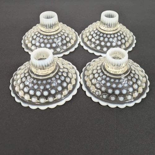 Vintage Set Of 4 Fenton Opalescent Moonstone Hobnail Candle Holders