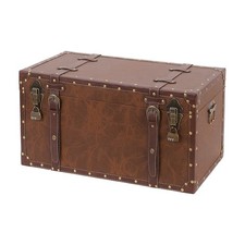 Leather-Look Storage Trunk with Metal Studs Retro Chest Farmhouse for Studio