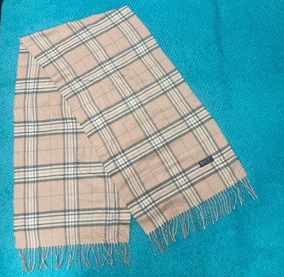 Burberry Vintage Schal hellrosa, braun & creme kariert Wolle 166 cm/41 cm Preloved
