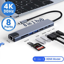 8 in 1 USB-C Hub Type C To USB 3.0 4K HDMI PD Adapter For iPhone Macbook Pro/Air
