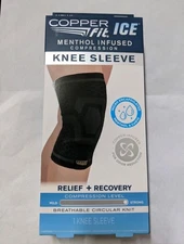 Copper Fit Ice Knee Compression Sleeve Infused with Menthol and CoQ10 L/XL Black