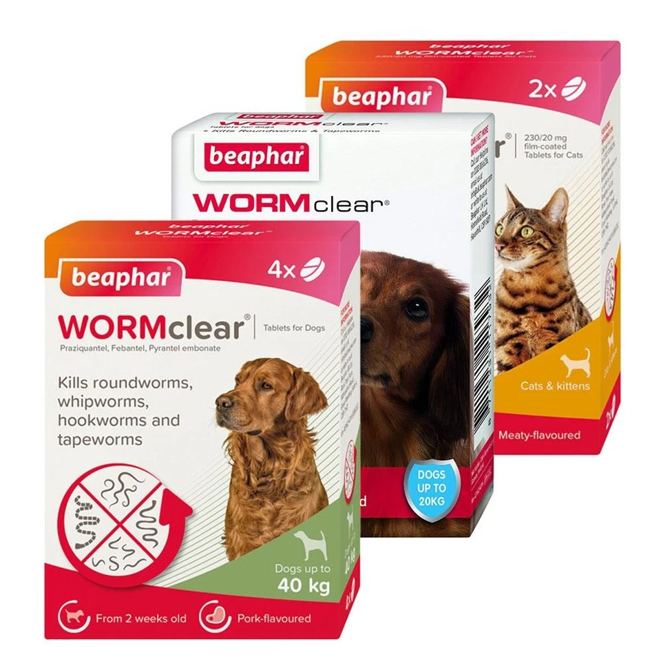 Beaphar WORMclear Worming, Wormer Tablets Treatment For Cats, Small & Large Dogs