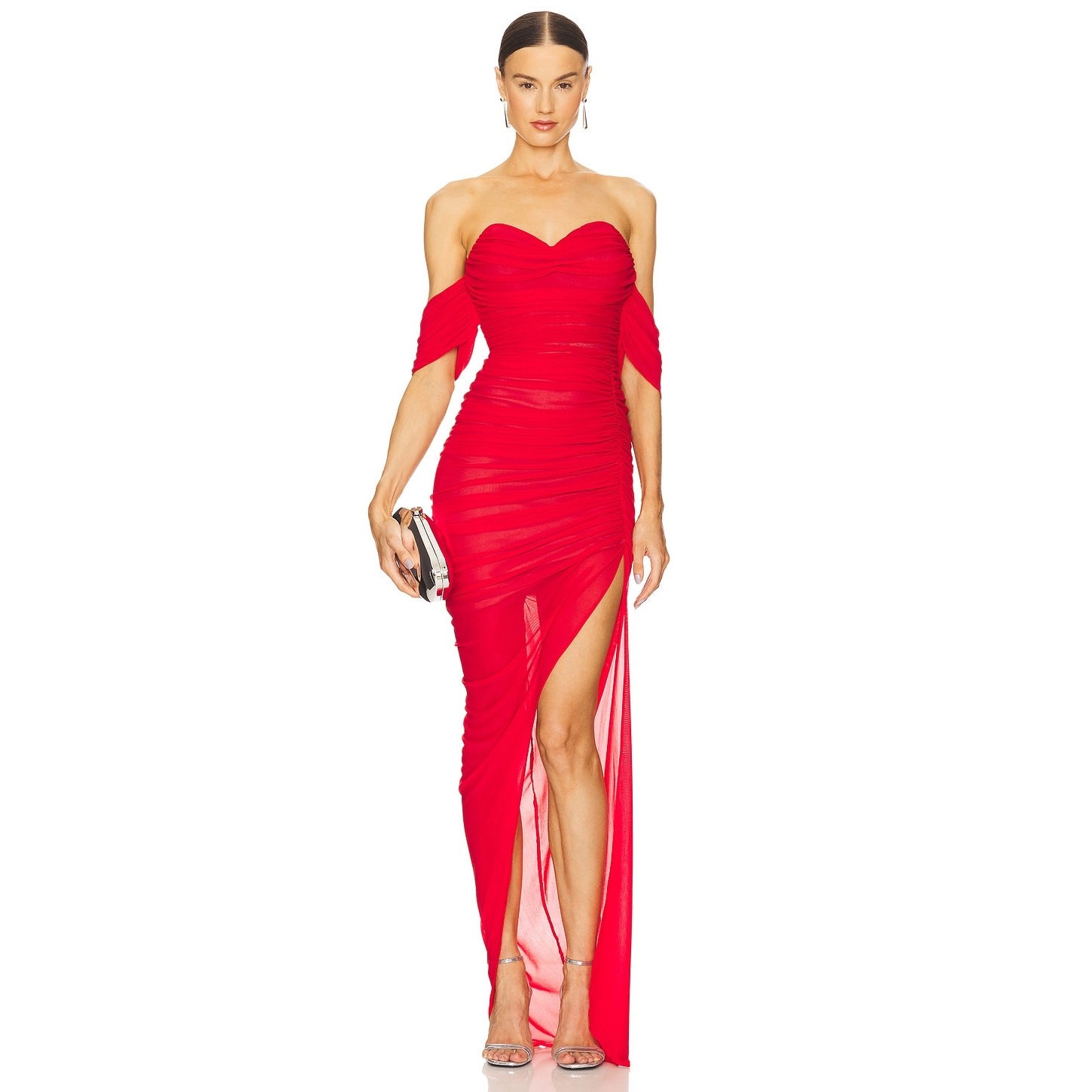 NOOKIE Dita Red Mesh Bodycon Off the Shoulder Gown Medium M