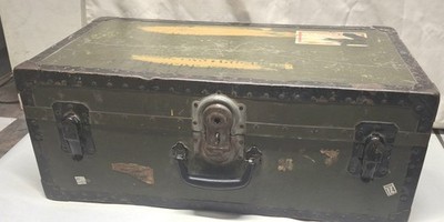 Vintage WWII Army Trunk Footlocker Wood/Metal Air force Green Box