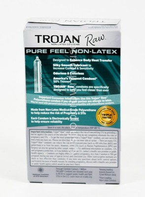 Trojan RAW Pure Feel Plus NON-LATEX 10 Lubricated polyurethane Condoms  01/2028