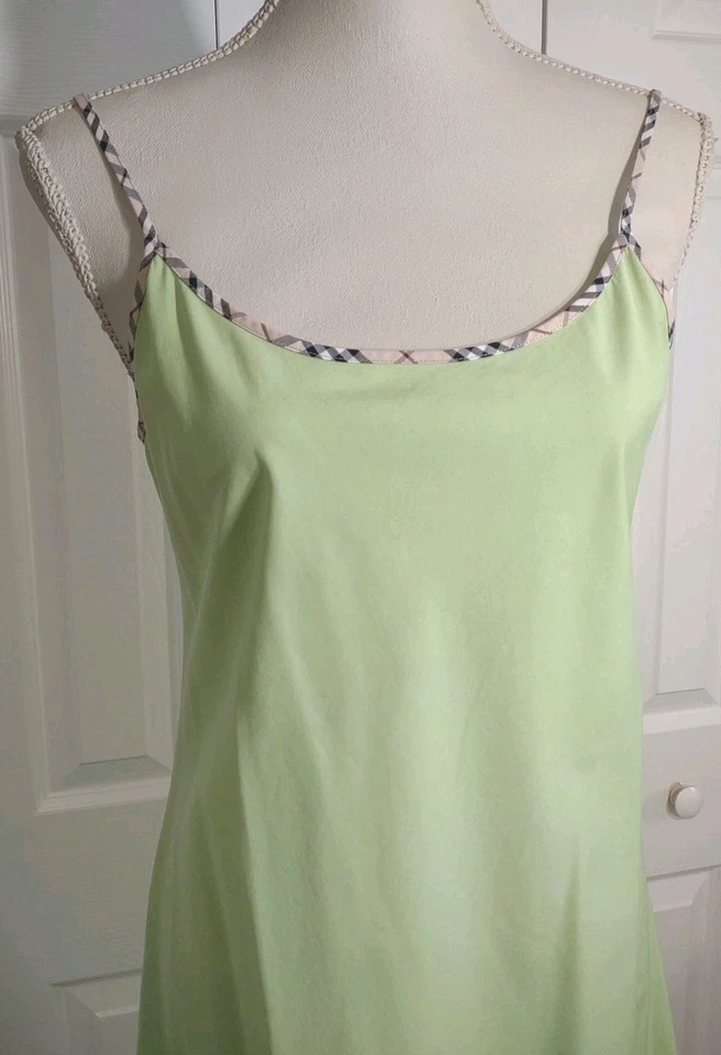 Burberry London Summer Straps Midi Dress Lime Green Nova Check Trim M - Image 2 of 4