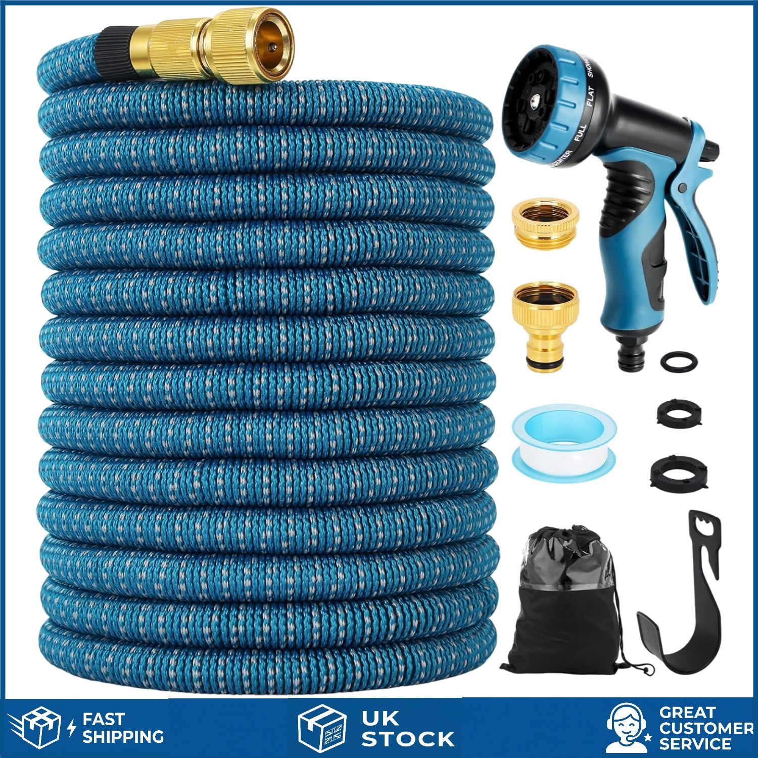 Flexible Expandable Garden Hose with 10 Function Spray Nozzle 75FT 1pc