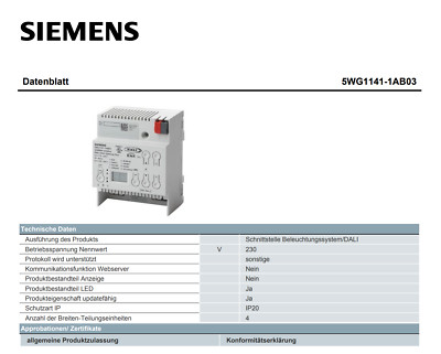 Siemens 5WG1141-1AB03 GAMMA Instabus KNX Dali Gateway Plus , KNX Gateway, Dali