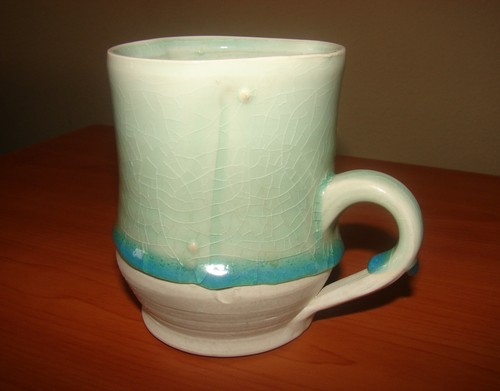 Studio Art Pottery DRIP GLAZE Coffee Mug Artist SIGNED Aqua Teal Blue 4.5" High - Picture 5 of 10
