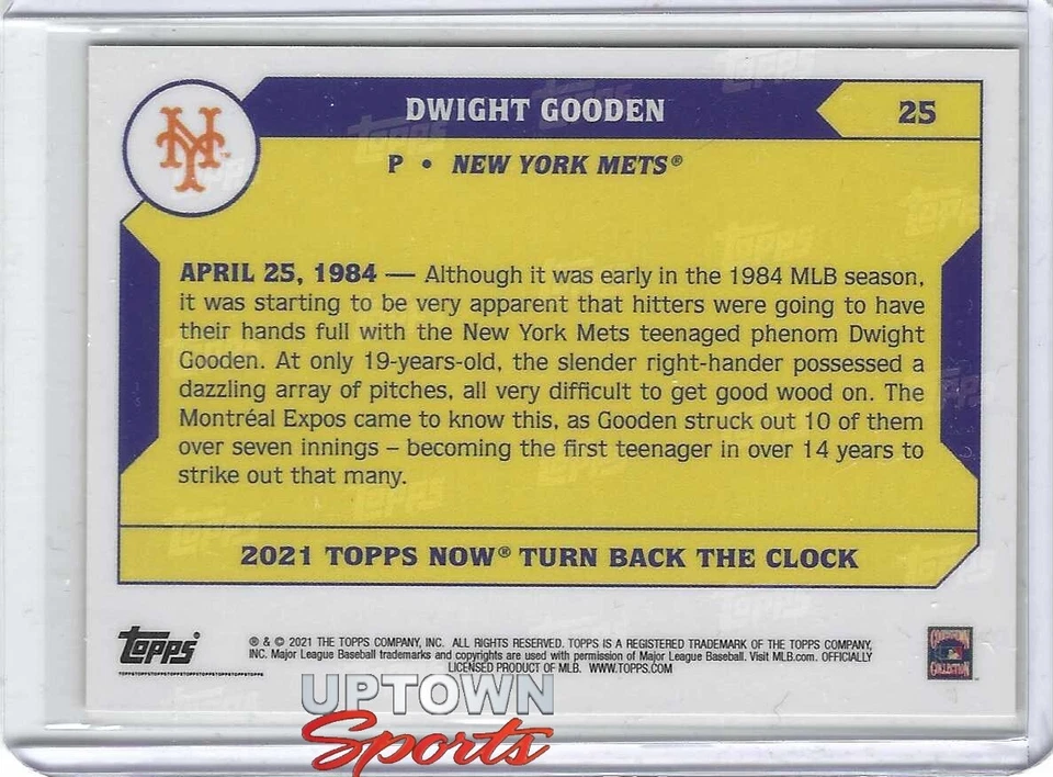 Dwight Gooden - 2021 MLB TOPPS NOW® Turn Back The Clock - Card 25 - Image 2 of 2