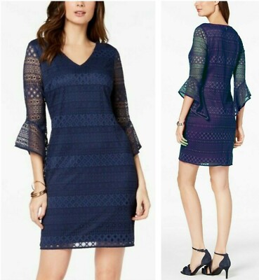 Alfani Womens Lace Shift Dress, Blue, 6