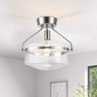 Zjvaive 13.3" 1-Light Nickel Semi-Flush Mount Ceiling Light with Glass Shade