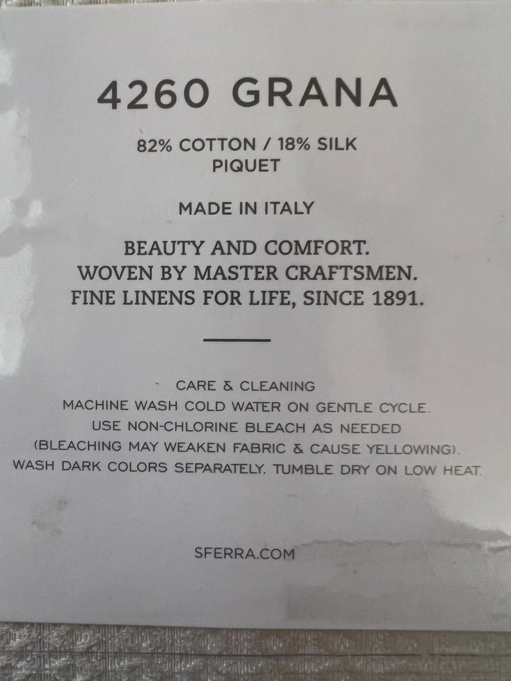 Almohada estándar Sferra 4260 Grana simulada marfil 82 % algodón/18 % seda nueva *hermosa* Foto 4 de 4