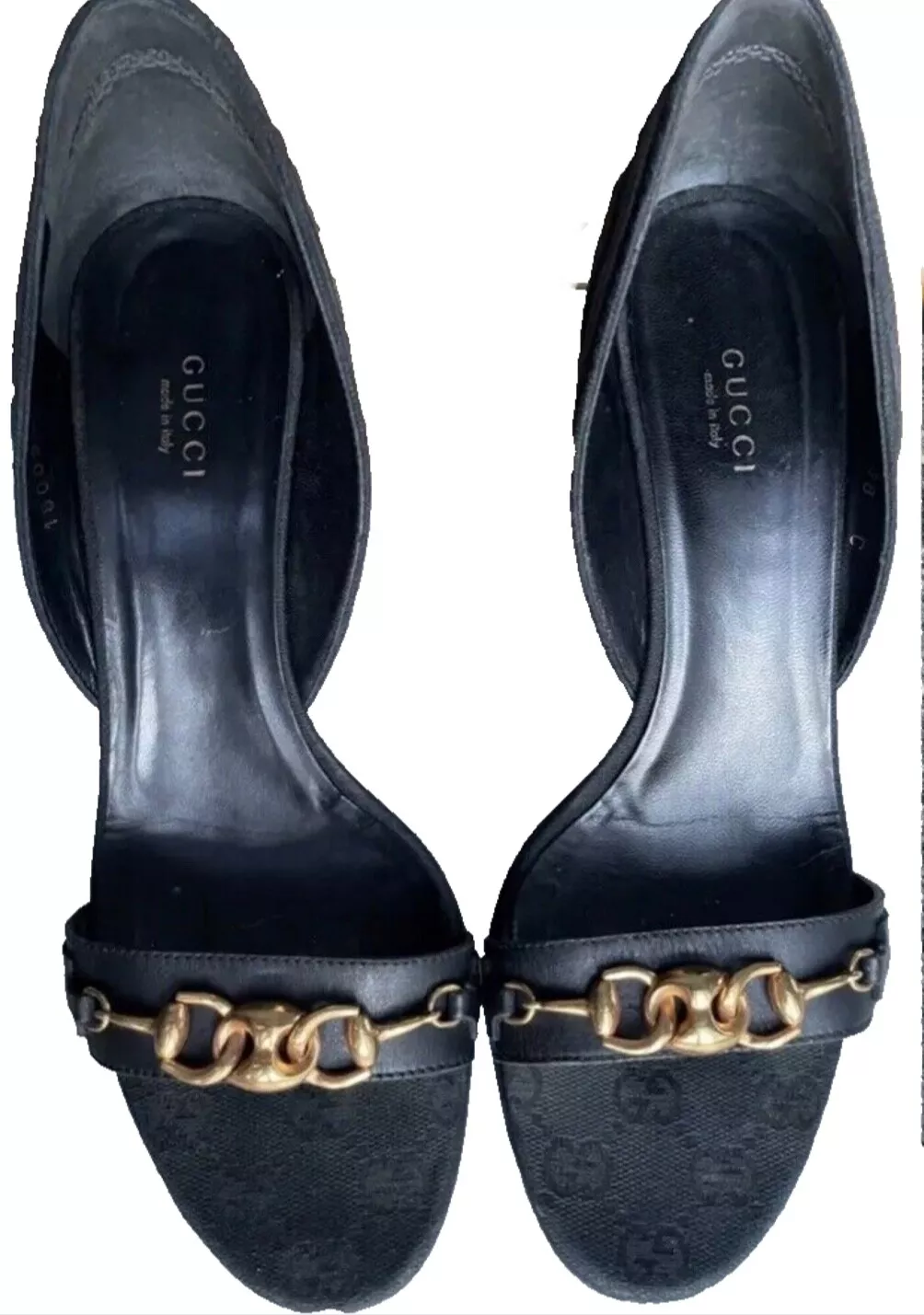 ESCARPINS GUCCI OR HORSEBIT D’ORSAY TOILE MONOGRAMME NOIR chaussures taille 37,5